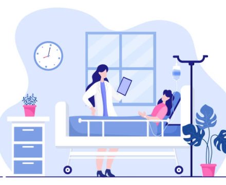 Doctor Checking a Patient in Hospital Room Background Vector Illustration. Medical Treatment With Patients For Healthcare, Consultation and Examination Health