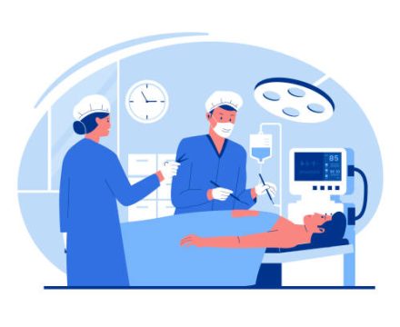 Vector of surgeons operating patient. Vector flat illustration